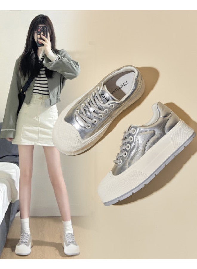 ZHR Platform Height Increase】back-to-school Season Versatile Casual Sneakers For Petite Women, Autumn Women's White Shoes, Flat Shoes For Women - Image 1