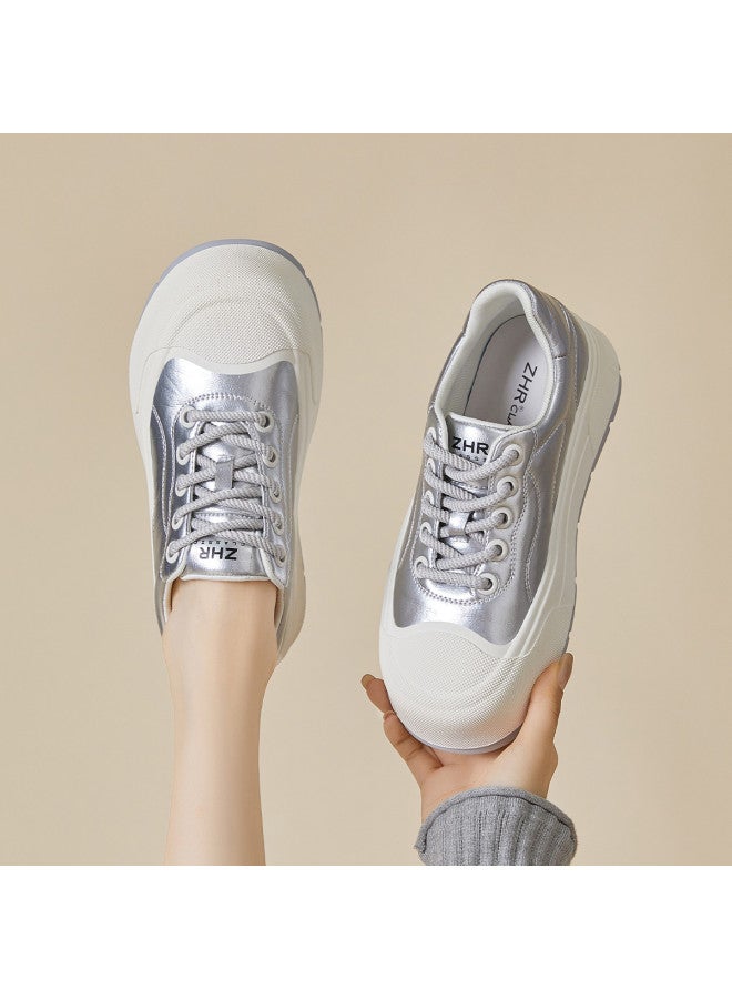 ZHR Platform Height Increase】back-to-school Season Versatile Casual Sneakers For Petite Women, Autumn Women's White Shoes, Flat Shoes For Women - Image 4