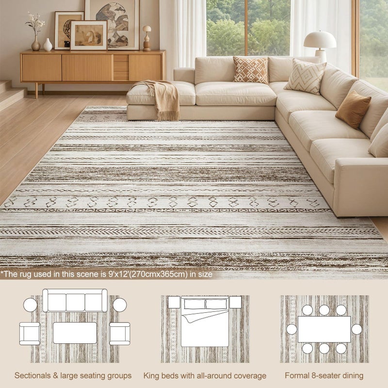 Tortania Area Rug Living Room Rugs - 9x12 Washable Large Soft Neutral Boho Moroccan Bohemian Farmhouse Rug Indoor Floor Carpet for Bedroom Under Dining Table Home Office Decor - Cream Brown - Image 5