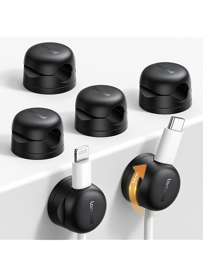 إيروريكس مجموعة من 6 منظم أسلاك ترقية قابلة للدوران بقفل زنبركي 1S وحامل كابلات لإدارة الأسلاك وحامل شاحن هاتف مكتبي ومنظم أسلاك USB لاصق لطاولة المكتب الليلية - Image 1