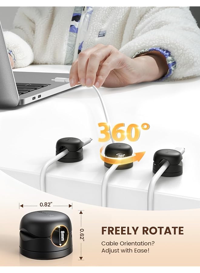 إيروريكس مجموعة من 6 منظم أسلاك ترقية قابلة للدوران بقفل زنبركي 1S وحامل كابلات لإدارة الأسلاك وحامل شاحن هاتف مكتبي ومنظم أسلاك USB لاصق لطاولة المكتب الليلية - Image 2