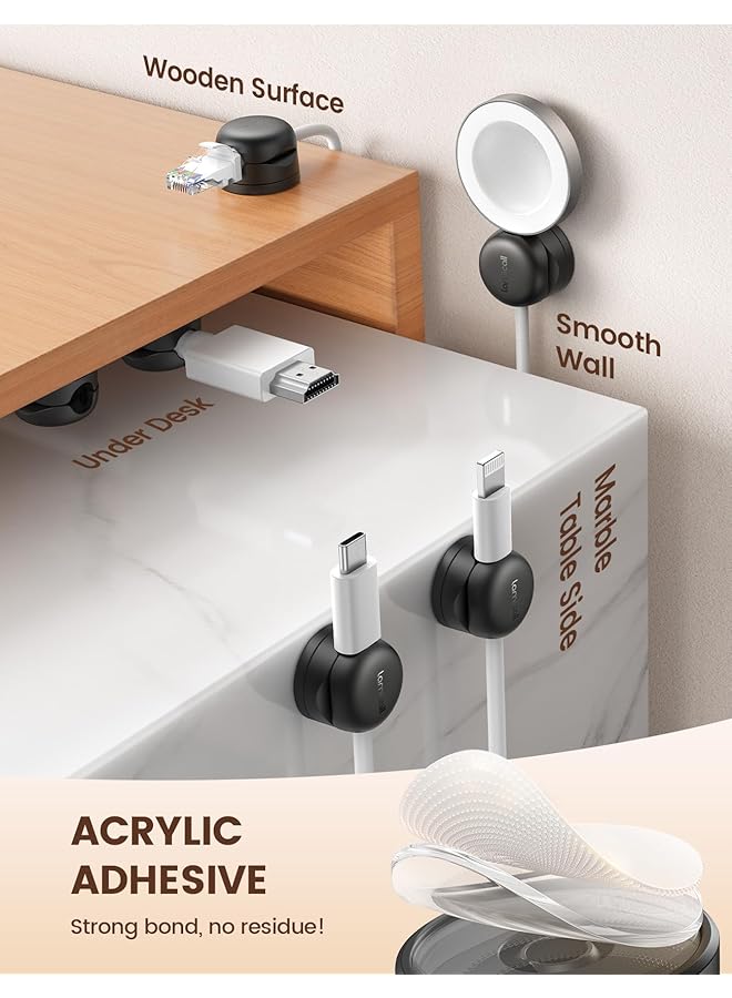 إيروريكس مجموعة من 6 منظم أسلاك ترقية قابلة للدوران بقفل زنبركي 1S وحامل كابلات لإدارة الأسلاك وحامل شاحن هاتف مكتبي ومنظم أسلاك USB لاصق لطاولة المكتب الليلية - Image 4