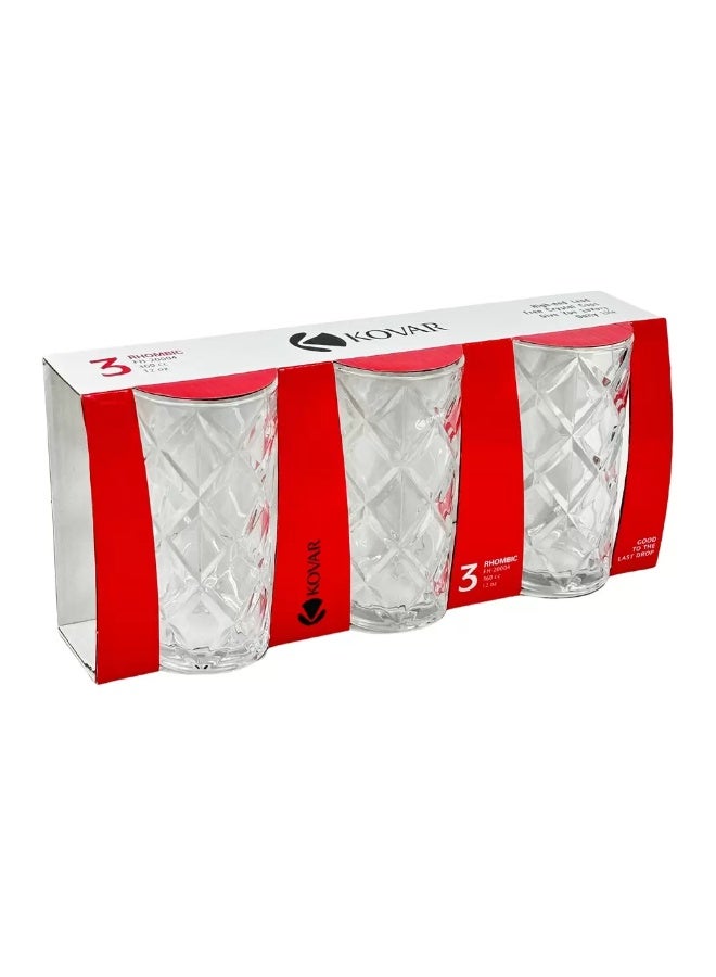 Kovar FH-20004 Crystal Clear Rhombic Style Lead Free Tempered Glass Set 12oz- 3pcs - Image 2