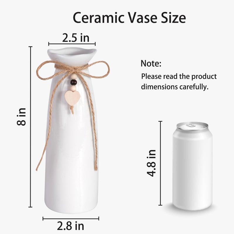 SVENJBB 8 Inch Ceramic Vase with Jute Rope & Heart Charm, Elegant White Decorative Vase for Home DÃ©cor & Table Centerpieces - Image 3