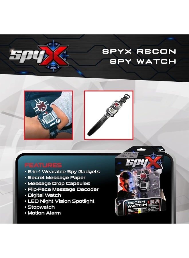 SpyX / Spy Recon Watch. 8-Function Spy Toy Watch: Led Spot Light, Stopwatch, Alarm, Decoder, Secret Message Paper & Capsules, and Motion Alarm. Perfect Addition for Your spy Gear Collection! - Image 1