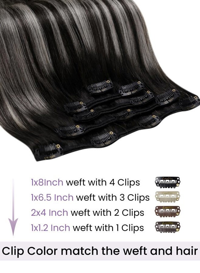 LaaVoo Human Hair Clip in Ombre Off Black to Silver Grey Hair Extensions Clip ins Black Balayage Clip in Hair Extensions Real Human Hair Short Silky Straight 12 Inch 5pcs/80g - Image 2