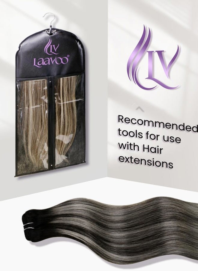 LaaVoo Human Hair Clip in Ombre Off Black to Silver Grey Hair Extensions Clip ins Black Balayage Clip in Hair Extensions Real Human Hair Short Silky Straight 12 Inch 5pcs/80g - Image 4