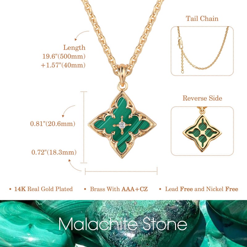 Fettero Gold Clover Necklace for Women Dainty 14K Gold Plated CZ Pendant Necklace Charm Colorful Clover Pendant Lucky Necklaces for Women Jewelry - Malachite-green Stone - Image 4