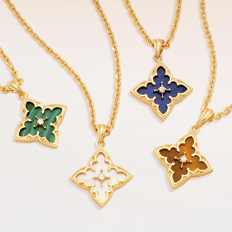 Fettero Gold Clover Necklace for Women Dainty 14K Gold Plated CZ Pendant Necklace Charm Colorful Clover Pendant Lucky Necklaces for Women Jewelry - Malachite-green Stone - Image 5