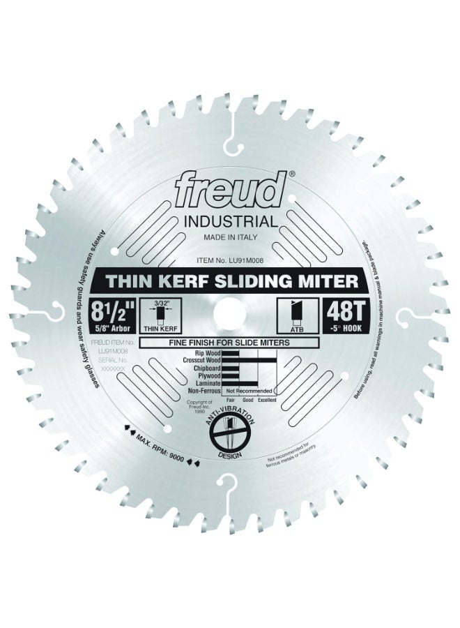 freud Freud LU91M008: 8-1/2"x 48T Thin Kerf Sliding Compound Miter Saw Blade 