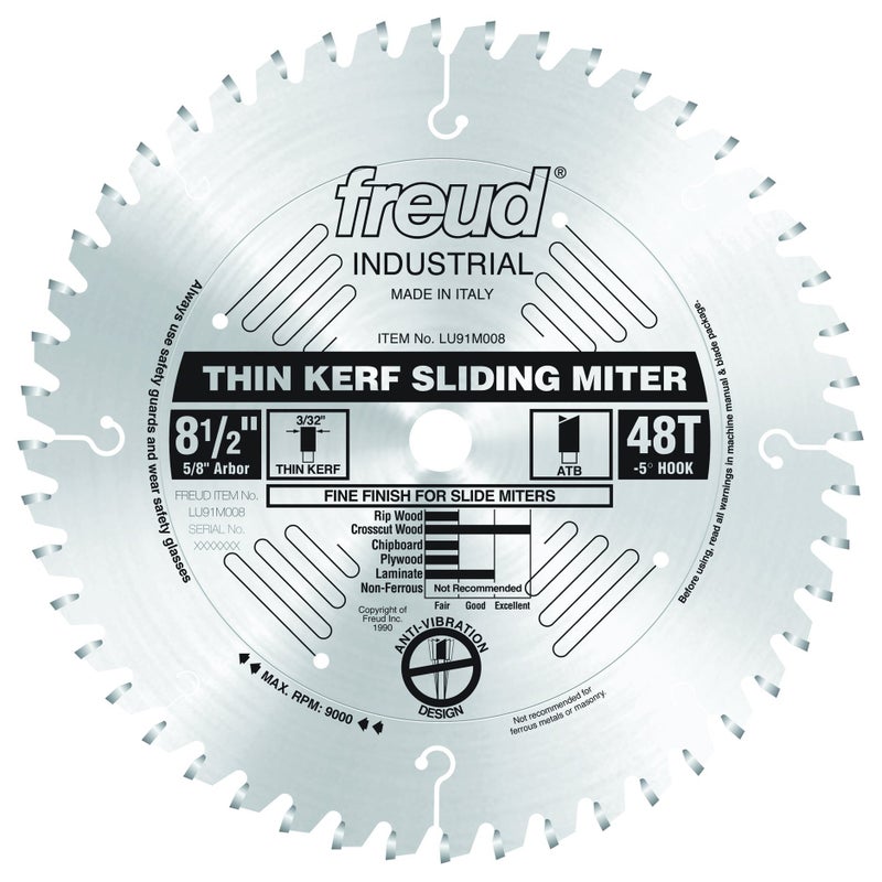 Freud LU91M008: 8-1/2"x 48T Thin Kerf Sliding Compound Miter Saw Blade - Image 1