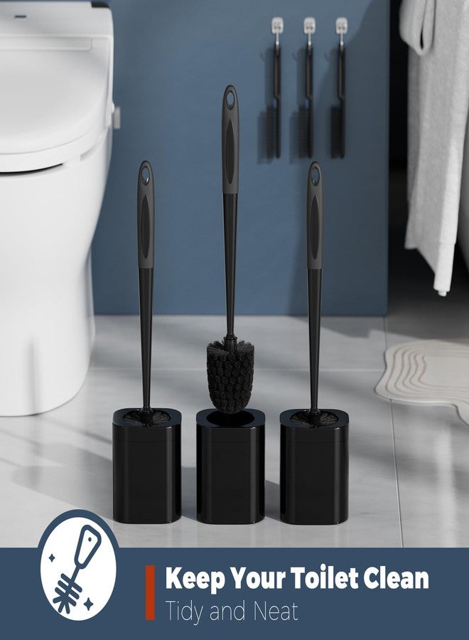 Holaloha Toilet Brush, 3 Pack Toilet Brush and Holder Set Bathroom Accessories, Toilet Bowl Brush and Holder with 3 Crevice Brush for Bathroom, Toilet Scrubber Brush (Black) - Image 4