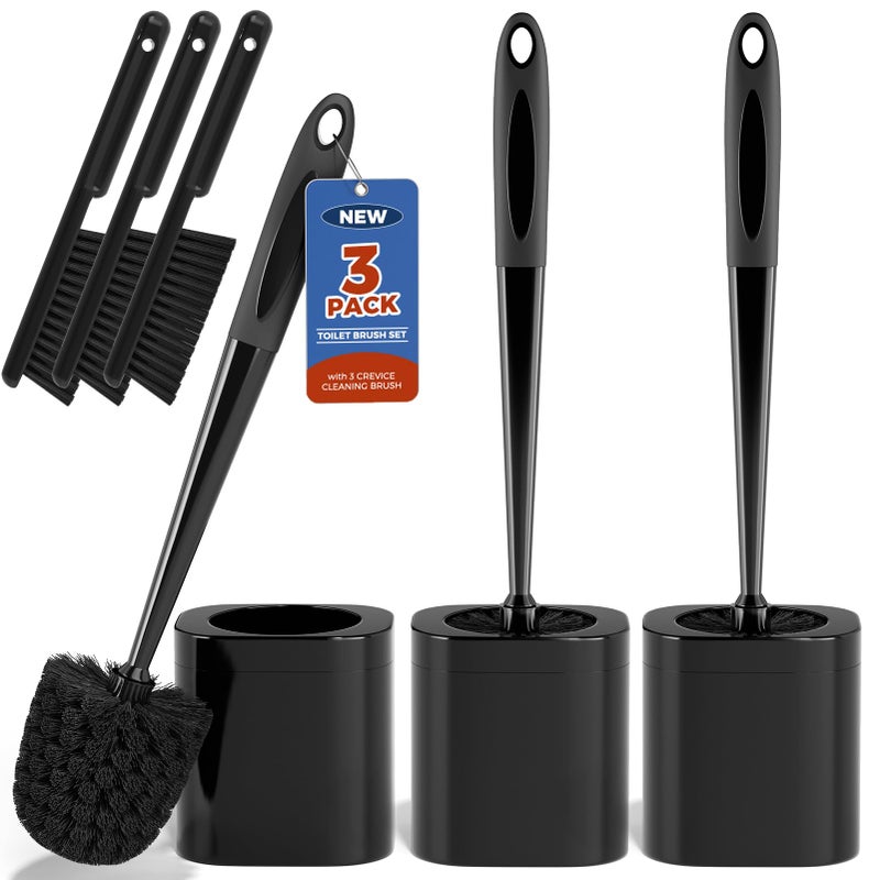 Holaloha Toilet Brush, 3 Pack Toilet Brush and Holder Set Bathroom Accessories, Toilet Bowl Brush and Holder with 3 Crevice Brush for Bathroom, Toilet Scrubber Brush (Black) - Image 1