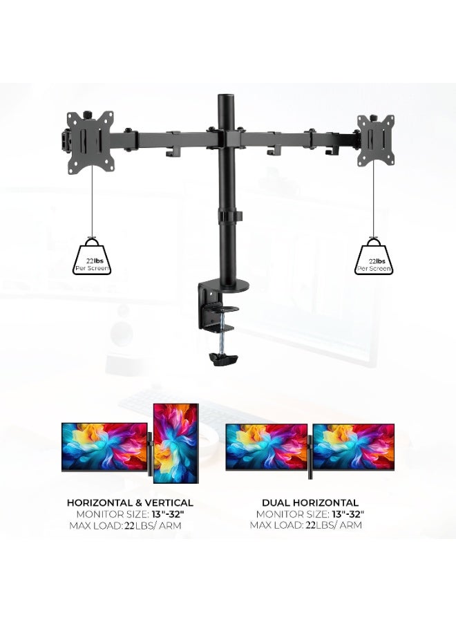 ستارجولد حامل مكتبي لشاشتين، ذراع قابل للتعديل، متوافق مع الشاشات من 13 إلى 32 بوصة، مشبك تثبيت - Image 5