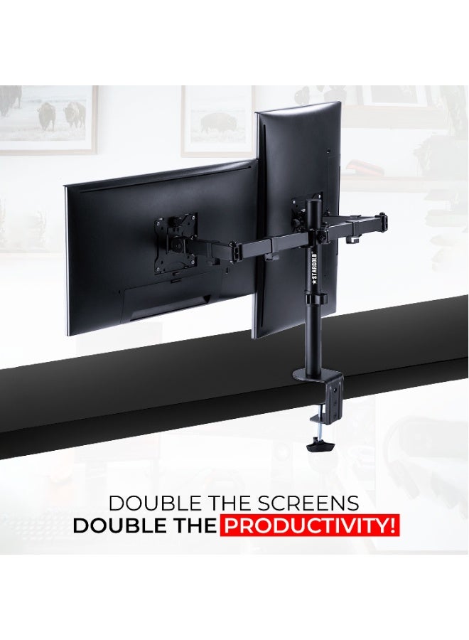 ستارجولد حامل مكتبي لشاشتين، ذراع قابل للتعديل، متوافق مع الشاشات من 13 إلى 32 بوصة، مشبك تثبيت - Image 4