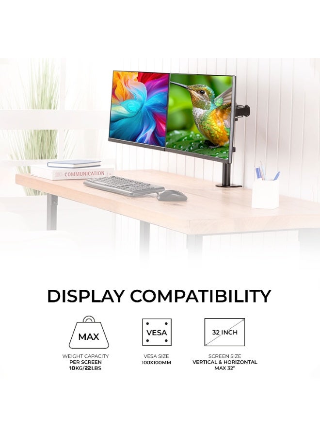 ستارجولد حامل مكتبي لشاشتين، ذراع قابل للتعديل، متوافق مع الشاشات من 13 إلى 32 بوصة، مشبك تثبيت - Image 3