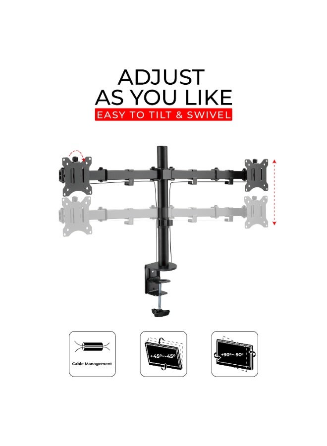 ستارجولد حامل مكتبي لشاشتين، ذراع قابل للتعديل، متوافق مع الشاشات من 13 إلى 32 بوصة، مشبك تثبيت - Image 1