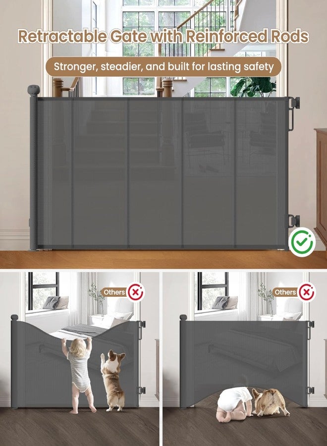 BBsecure Retractable Baby Gate, 55" Wide Mesh Gate with 4 Reinforced Rods, Prevents Kids & Dogs from Crawling Under, 34" Tall Easy-to-Use Pet Gate for Stairs, Bedrooms, Hallways, Indoor/Outdoor, Gray - Image 4