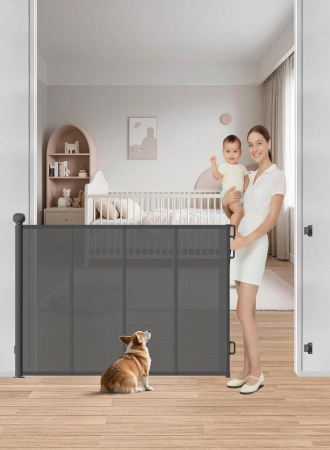 BBsecure Retractable Baby Gate, 55" Wide Mesh Gate with 4 Reinforced Rods, Prevents Kids & Dogs from Crawling Under, 34" Tall Easy-to-Use Pet Gate for Stairs, Bedrooms, Hallways, Indoor/Outdoor, Gray - Image 1
