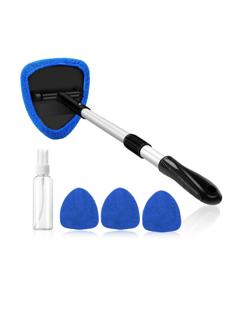 Windshield Cleaner, Car Windshield Cleaning Tool Inside with 4 Reusable and Washable Microfiber Pads and Extendable Handle Auto Glass Wiper Kit, Blue - Image 1