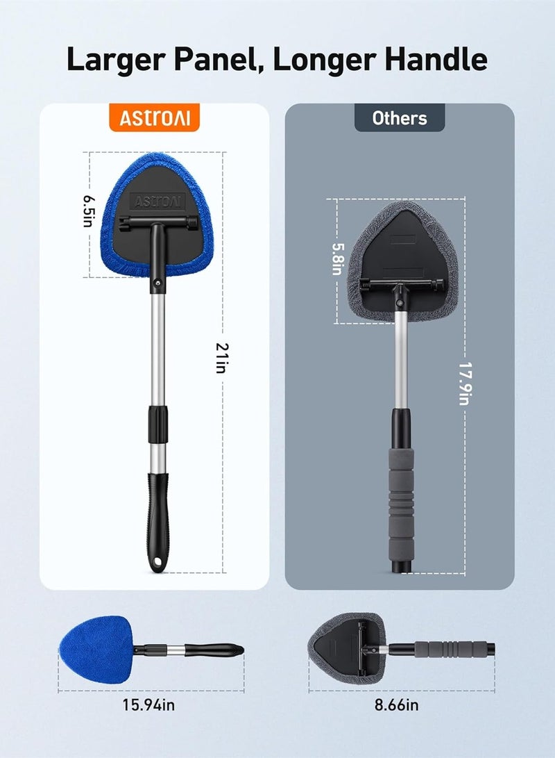 Windshield Cleaner, Car Windshield Cleaning Tool Inside with 4 Reusable and Washable Microfiber Pads and Extendable Handle Auto Glass Wiper Kit, Blue - Image 2