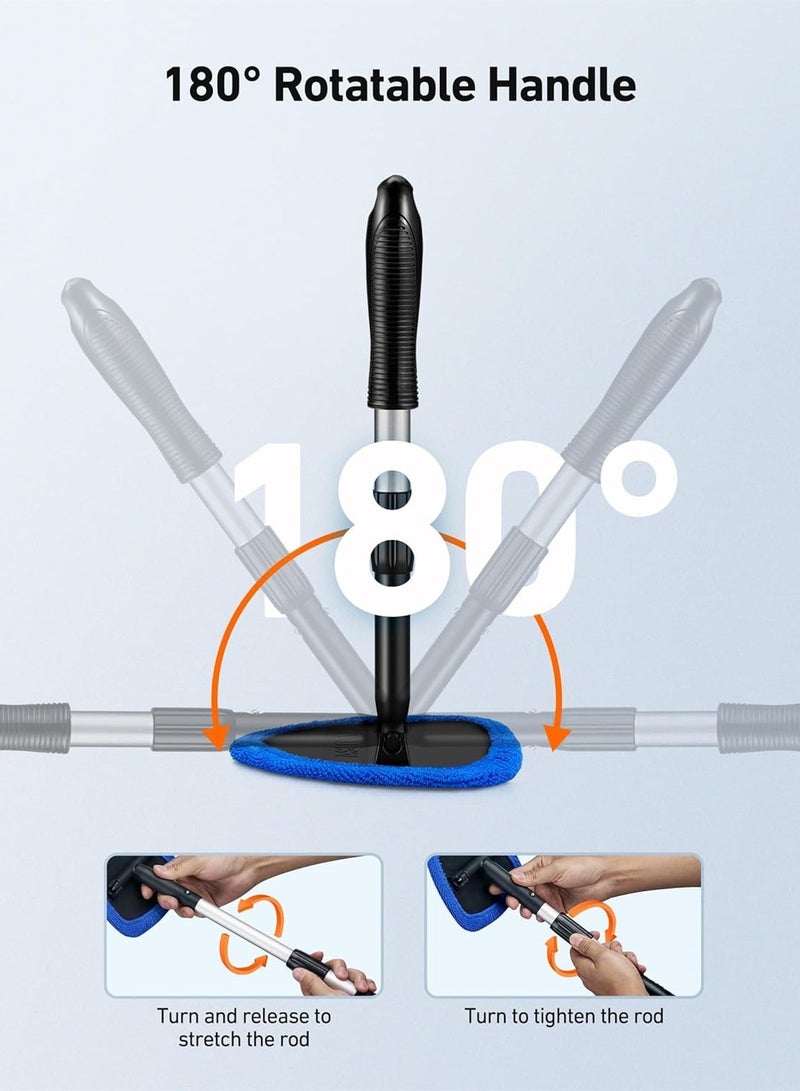 Windshield Cleaner, Car Windshield Cleaning Tool Inside with 4 Reusable and Washable Microfiber Pads and Extendable Handle Auto Glass Wiper Kit, Blue - Image 3