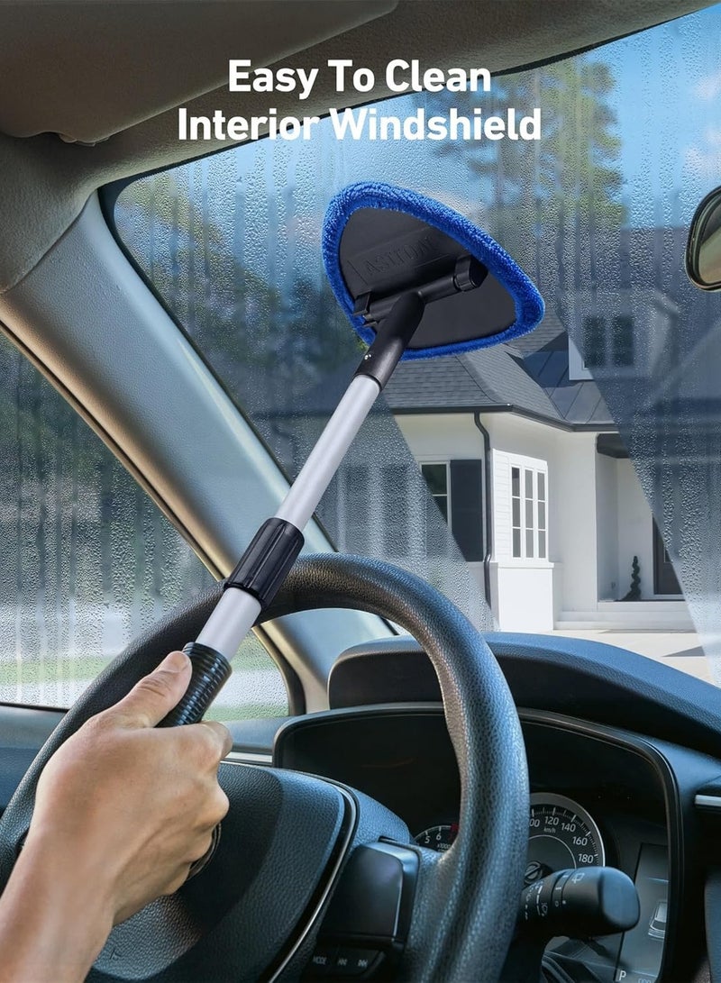 Windshield Cleaner, Car Windshield Cleaning Tool Inside with 4 Reusable and Washable Microfiber Pads and Extendable Handle Auto Glass Wiper Kit, Blue - Image 5