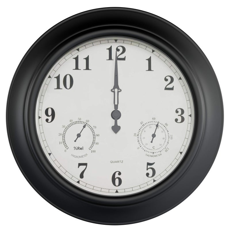 Pure Garden Pure Garden Outdoor Clock  18 Inch Wall Clock with Thermometer and Hygrometer  Battery Waterproof Clock  Outdoor Clocks Waterproof 18 inches 