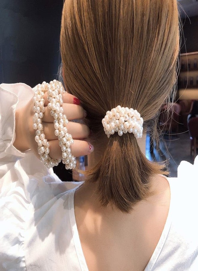 Ruihfas 3Pcs Fashion Korean Hair Scrunchies Accessories Beaded Elastic Hair Ties for Women Girls Pearls Hair Bands Ropes - Image 2