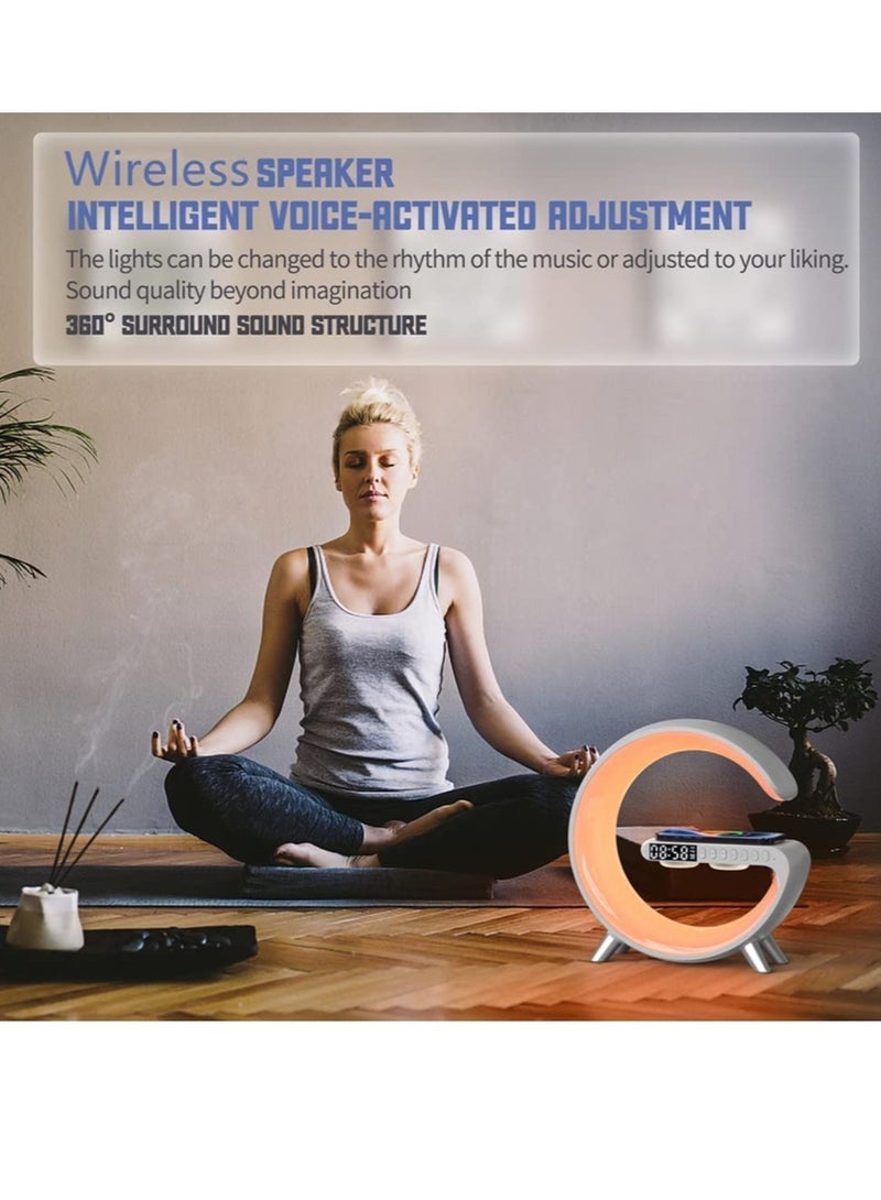 ELTRAZONE Bedside Table Lamp Desk Night Light with 15W Quick Wireless Charger and Bluetooth Speaker Desk Lamp with Alarm Clock and 256 RGB Light Modes Bedroom Lamp - Image 5