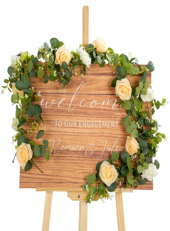 Biutee 2PCS 13Ft Artificial Eucalyptus Garland with Flowers, Artificial Rose Garland Faux Floral Garlands Artificial Flower Vine, Flower Garland for Wedding Spring Home Party Table Runner Decor（with Light） - Image 4