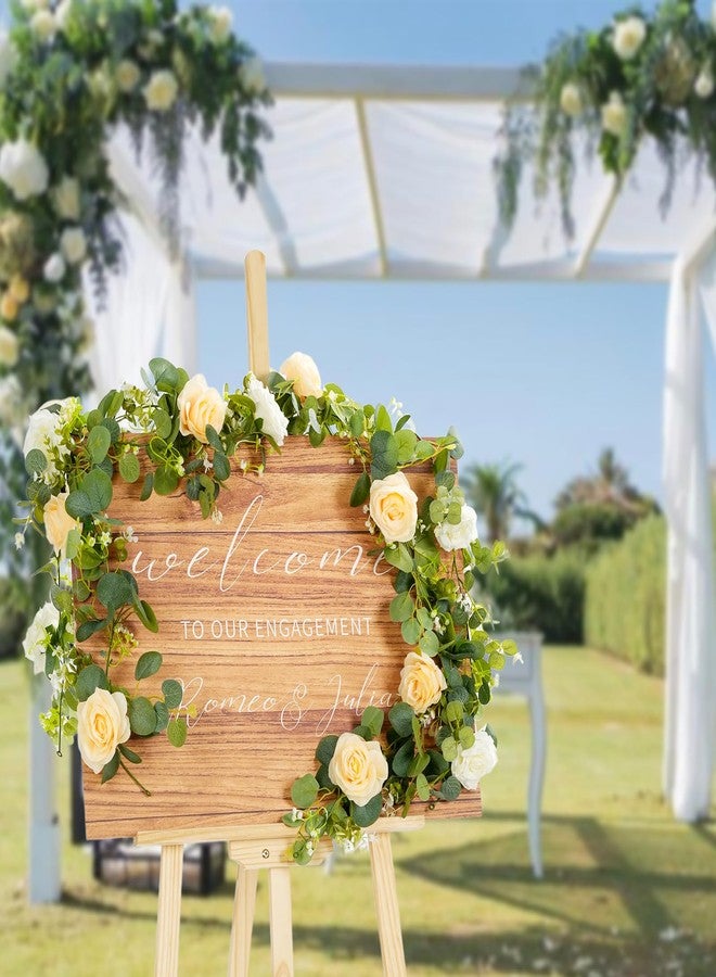 Biutee 2PCS 13Ft Artificial Eucalyptus Garland with Flowers, Artificial Rose Garland Faux Floral Garlands Artificial Flower Vine, Flower Garland for Wedding Spring Home Party Table Runner Decor（with Light） - Image 5
