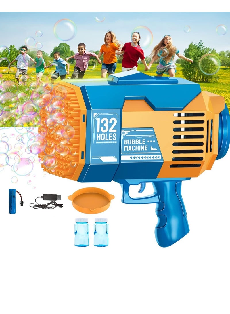 ELTRAZONE 132-Hole Gatling Bubble Gun with Colorful LED Lights – Electric Bubble Launcher with Bubble Liquid for Kids & Adults, Perfect for Outdoor & Indoor Parties, Weddings, and Gardens (Blue) - Image 1