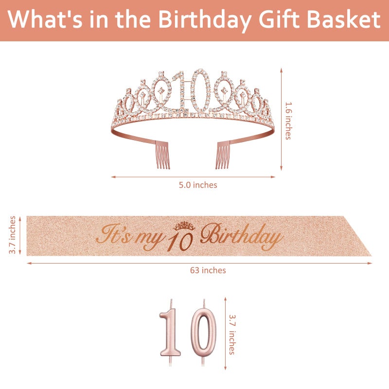 Juesly 10th Birthday Decorations for Girls with Rose Gold Sash, Tiara,Numbers Candles, Sincere 10th Birthday Gifts for Girls - Image 3