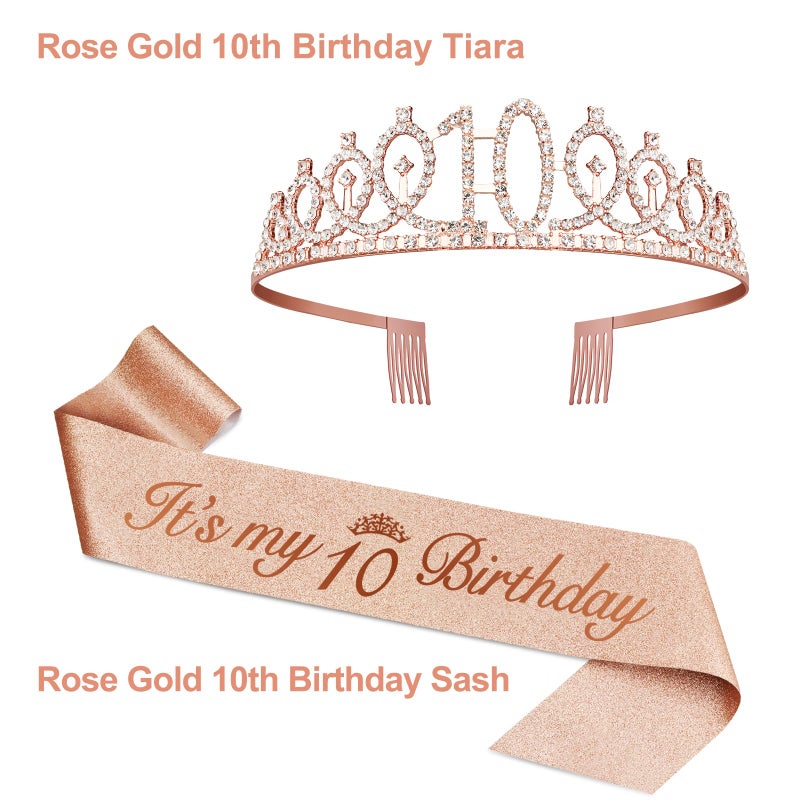 Juesly 10th Birthday Decorations for Girls with Rose Gold Sash, Tiara,Numbers Candles, Sincere 10th Birthday Gifts for Girls - Image 5