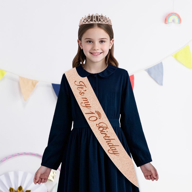 Juesly 10th Birthday Decorations for Girls with Rose Gold Sash, Tiara,Numbers Candles, Sincere 10th Birthday Gifts for Girls - Image 4