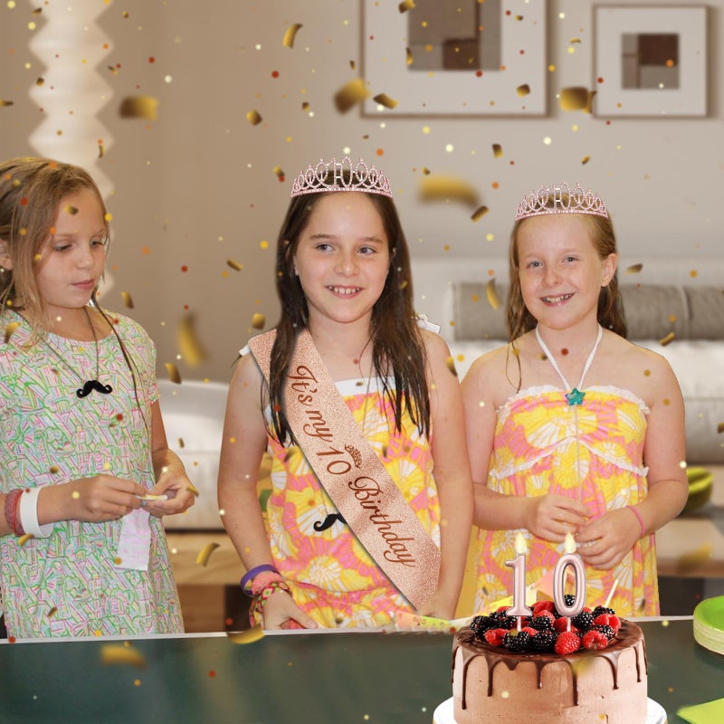 Juesly 10th Birthday Decorations for Girls with Rose Gold Sash, Tiara,Numbers Candles, Sincere 10th Birthday Gifts for Girls - Image 2