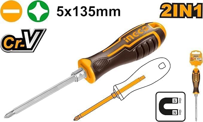 INGCO 2-in-1 Screwdriver Set, 135mm, Interchangeable Handle