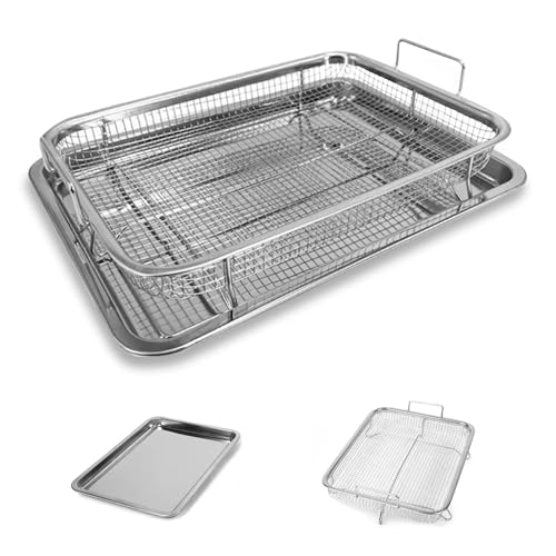 Karomouj Crisping Basket & Tray 2 Piece Oven Set- Non-Stick Mesh Baking Tray for Oven & Air Fryer - Roasting, Frying, and Dehydrating Rack, Dishwasher Safe (Silver) - Image 1