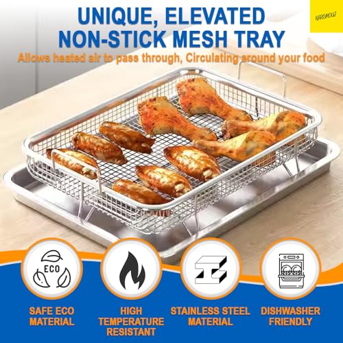 Karomouj Crisping Basket & Tray 2 Piece Oven Set- Non-Stick Mesh Baking Tray for Oven & Air Fryer - Roasting, Frying, and Dehydrating Rack, Dishwasher Safe (Silver) - Image 3