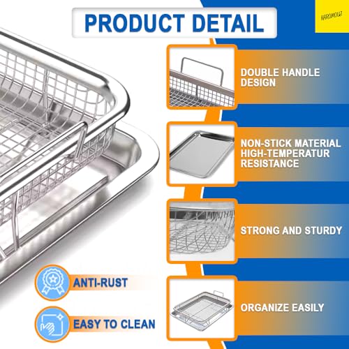 Karomouj Crisping Basket & Tray 2 Piece Oven Set- Non-Stick Mesh Baking Tray for Oven & Air Fryer - Roasting, Frying, and Dehydrating Rack, Dishwasher Safe (Silver) - Image 4