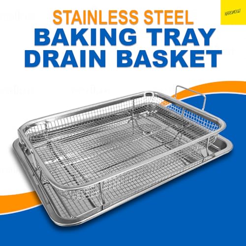Karomouj Crisping Basket & Tray 2 Piece Oven Set- Non-Stick Mesh Baking Tray for Oven & Air Fryer - Roasting, Frying, and Dehydrating Rack, Dishwasher Safe (Silver) - Image 2