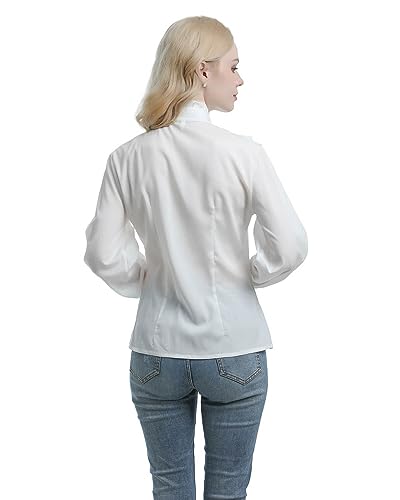 Nuoqi Women Lolita Lace Stand-Up Collar White Lotus Ruffle Shirt Retro Victorian Blouse GC238A, A-white, XX-Large - Image 4