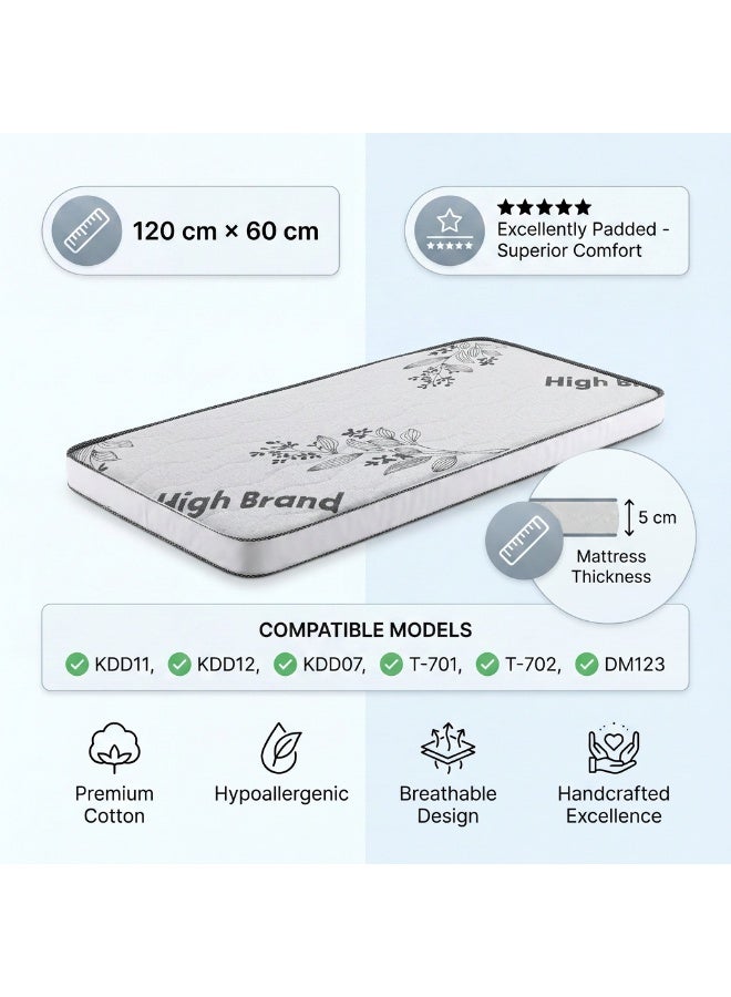 Premium Baby Travel Cot Mattress, 120 × 60 cm, 5 cm Thick – Padded, Breathable & Hypoallergenic (Mattress Only) - Image 2