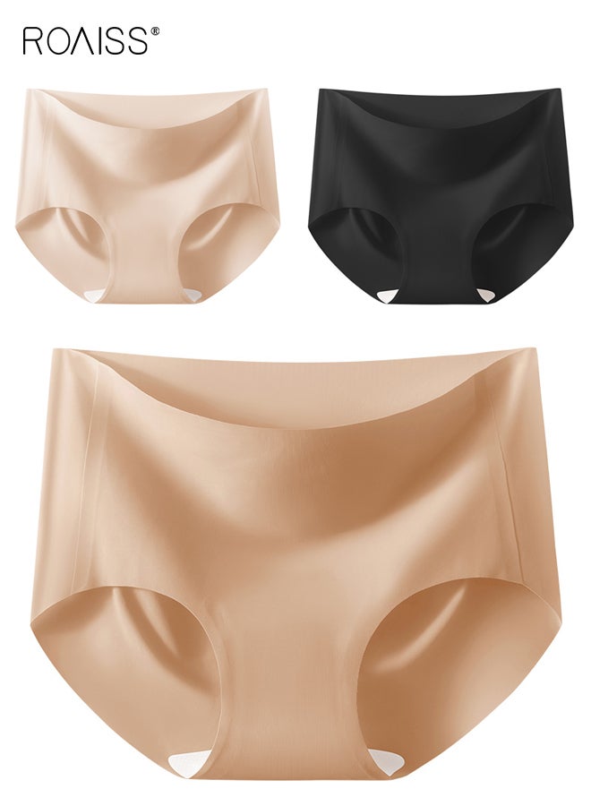 roaiss Womens Yoga Underwear 3 Pack Non Wedgie Seamless Panties 10A Anti Bacterial Ice Silk Mid Rise Breathable Lightweight Triangle Panty Multipack - Image 1