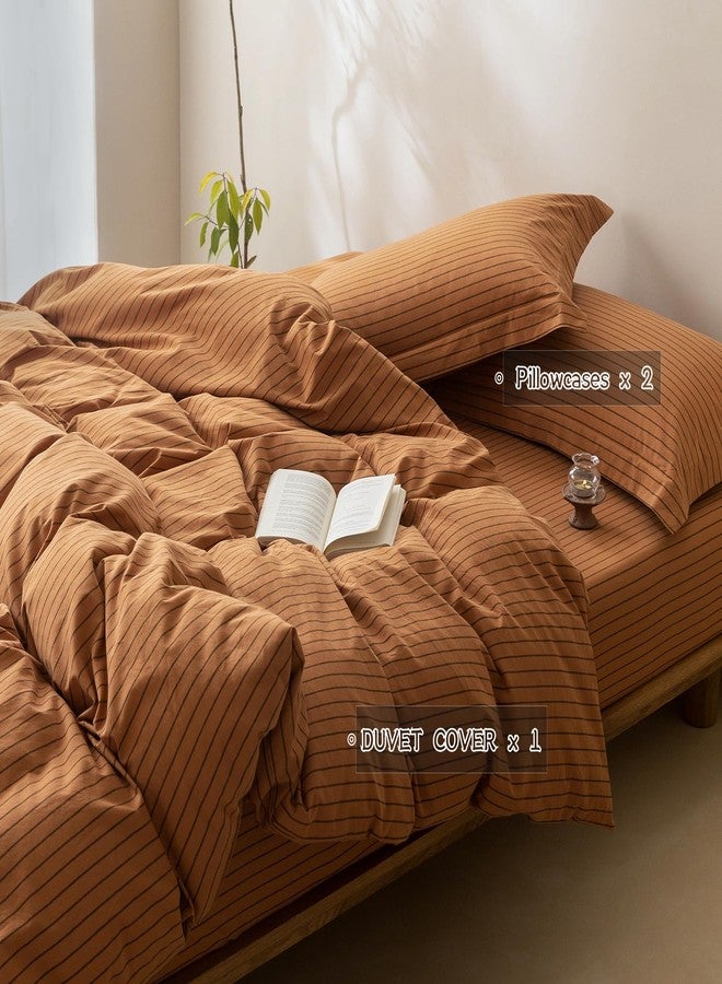 BDEAR Pinstripe Duvet Cover Queen Size 90x90in, 100% Washed Cotton Duvet Cover with Zipper Closure and 2 Pillowcases, Stripe: Burnt Orange-Black - Image 3