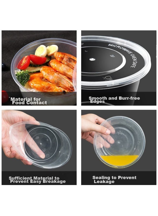 Yata Wutian Disposable Food Containers, Takeout Boxes, Plastic Round Containers With Lids, 750 Model, 50 Sets, Takeout Soup Bowls - Image 2