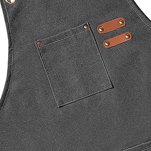 AFUN Chef Aprons for Men Women with Large Pockets, Cotton Canvas Cross Back Heavy Duty Adjustable Work Apron, Size M to XXL(Grey) - Image 4