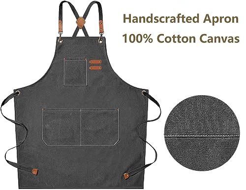 AFUN Chef Aprons for Men Women with Large Pockets, Cotton Canvas Cross Back Heavy Duty Adjustable Work Apron, Size M to XXL(Grey) - Image 5