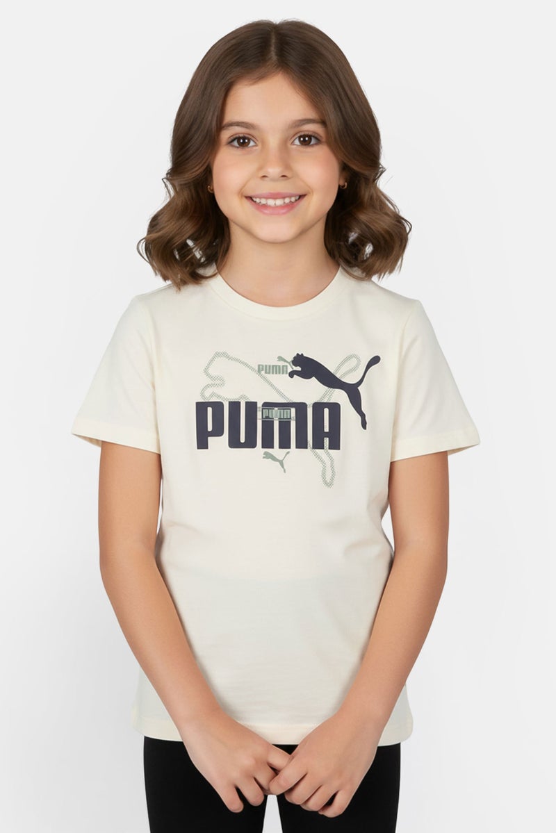 PUMA تي شيرت قصير الأكمام للفتيات، خارجي، عاجي - Image 1